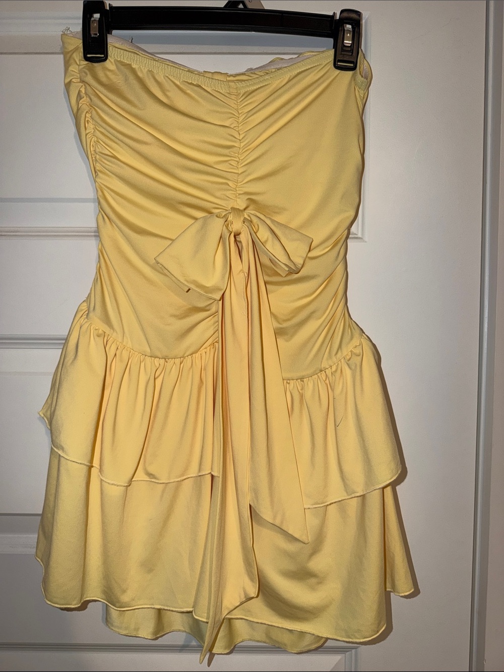 Yellow Ruched Ruffle Mini Dress Size Medium - Picture 2 of 3